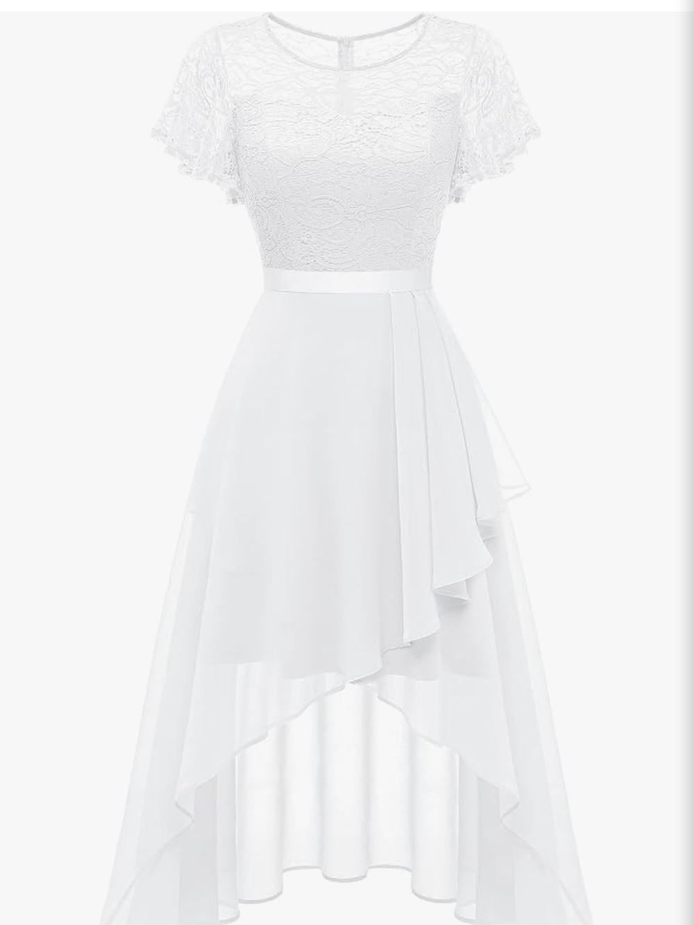 Elegant White Lace High-Low Dress NWT